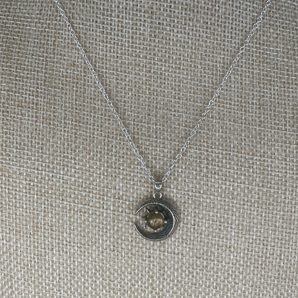 Rutilated Quartz and Silver Moon and Star Pendant Necklace on Box Chain - Picture 14 of 16